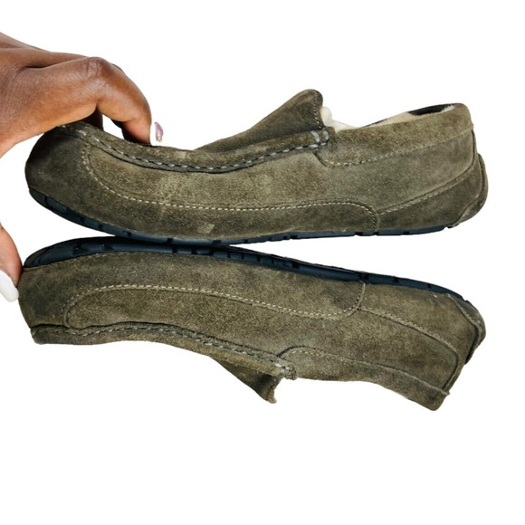 Ugg Mens Ascot Suede Shearling Slip On Burnt Olive Slippers Comfort Shoes US 10 - Picture 2 of 7